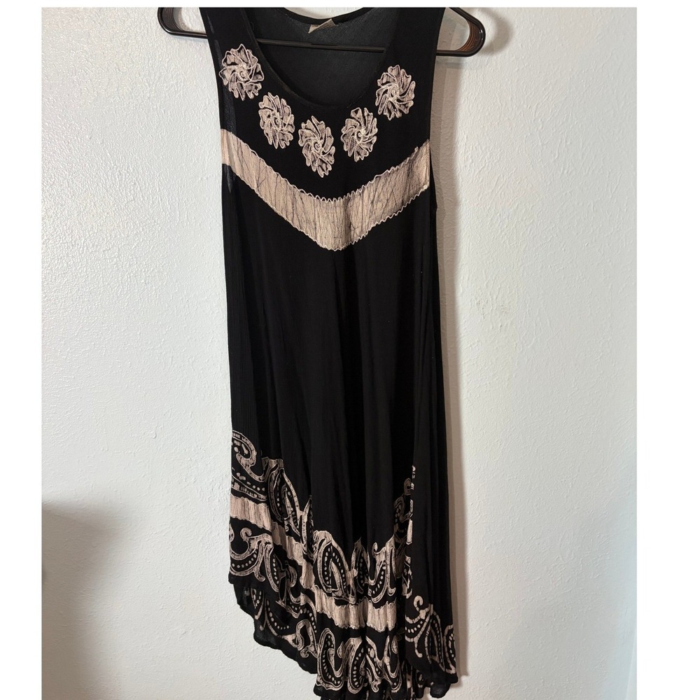 Advance Apparels Black Cotton Batik Embroidered Boho Midi Dress Free Size Boho